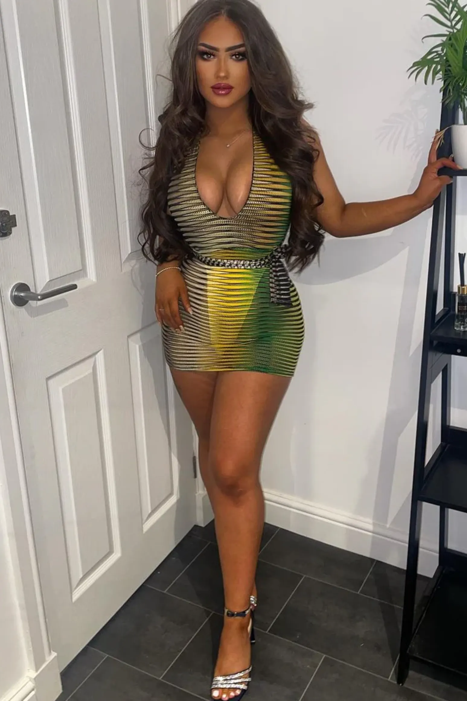 Rebellious Fashion Green Mesh Blend Halter Neck Mini Dress - Lelah