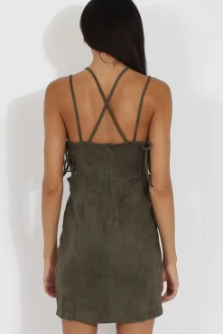 Rebellious Fashion Green Side Tie Up Suede Dress - April