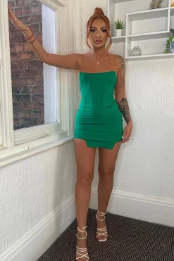 Rebellious Fashion Green Strapless Boned Corset Mini Dress - Amber