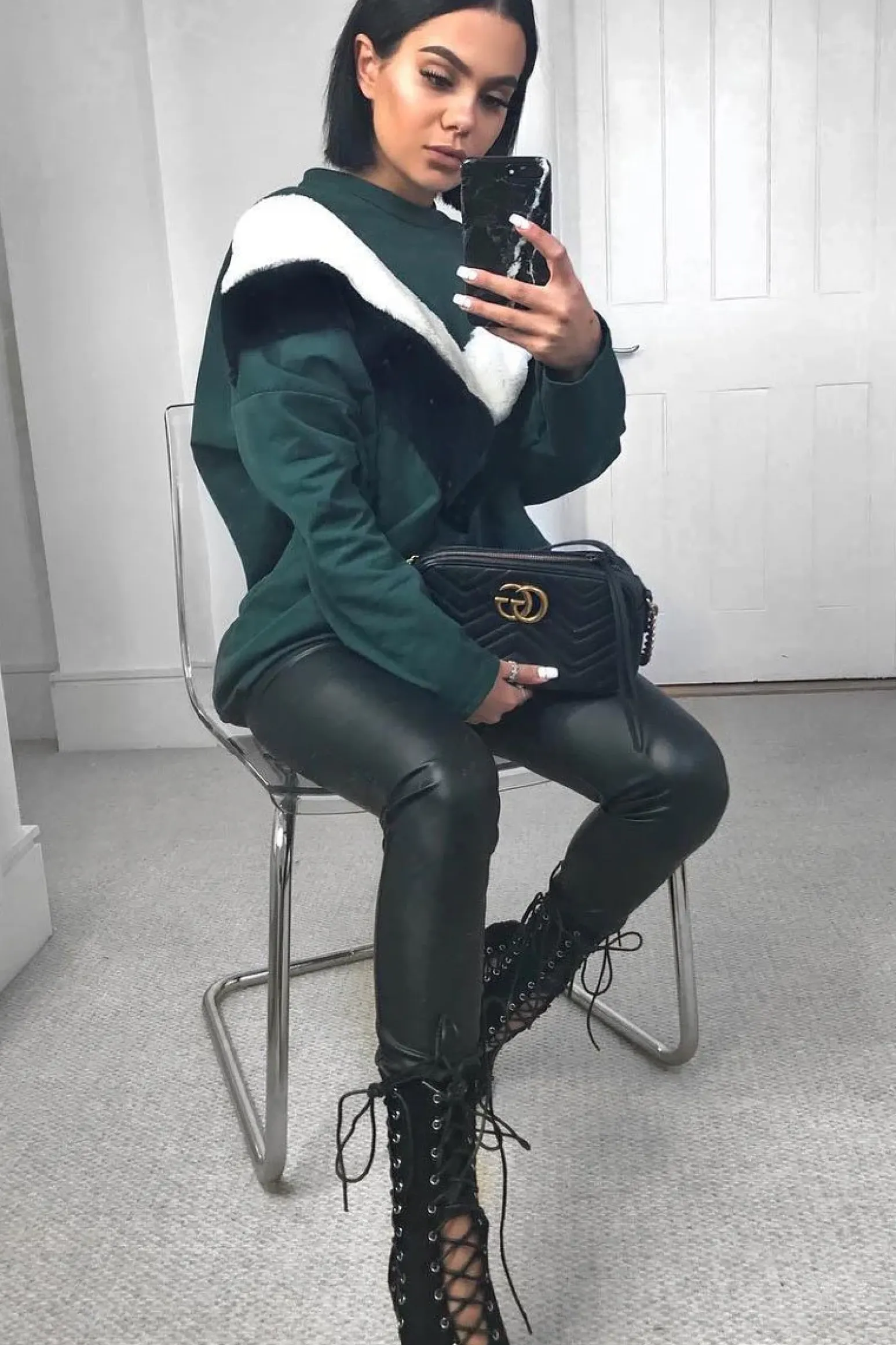 Rebellious Fashion Green with White and Black Chevron Fur Jumper Dress- Lula