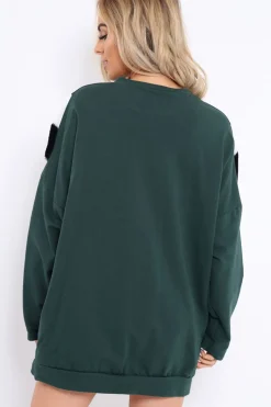 Rebellious Fashion Green with White and Black Chevron Fur Jumper Dress- Lula