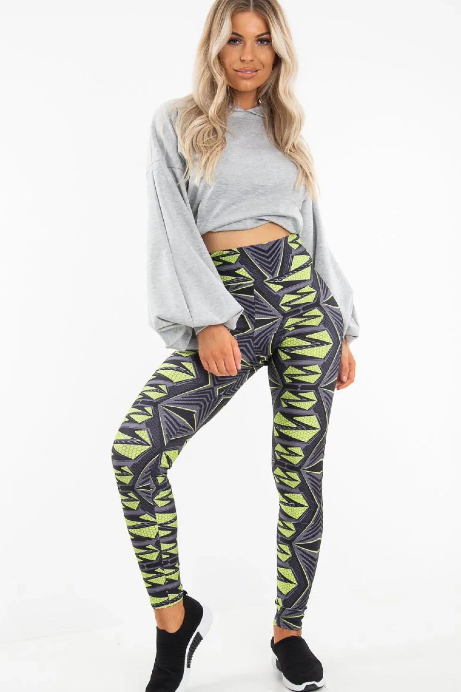Rebellious Fashion Green Abstract High Waist Activewear Leggings - Ryli