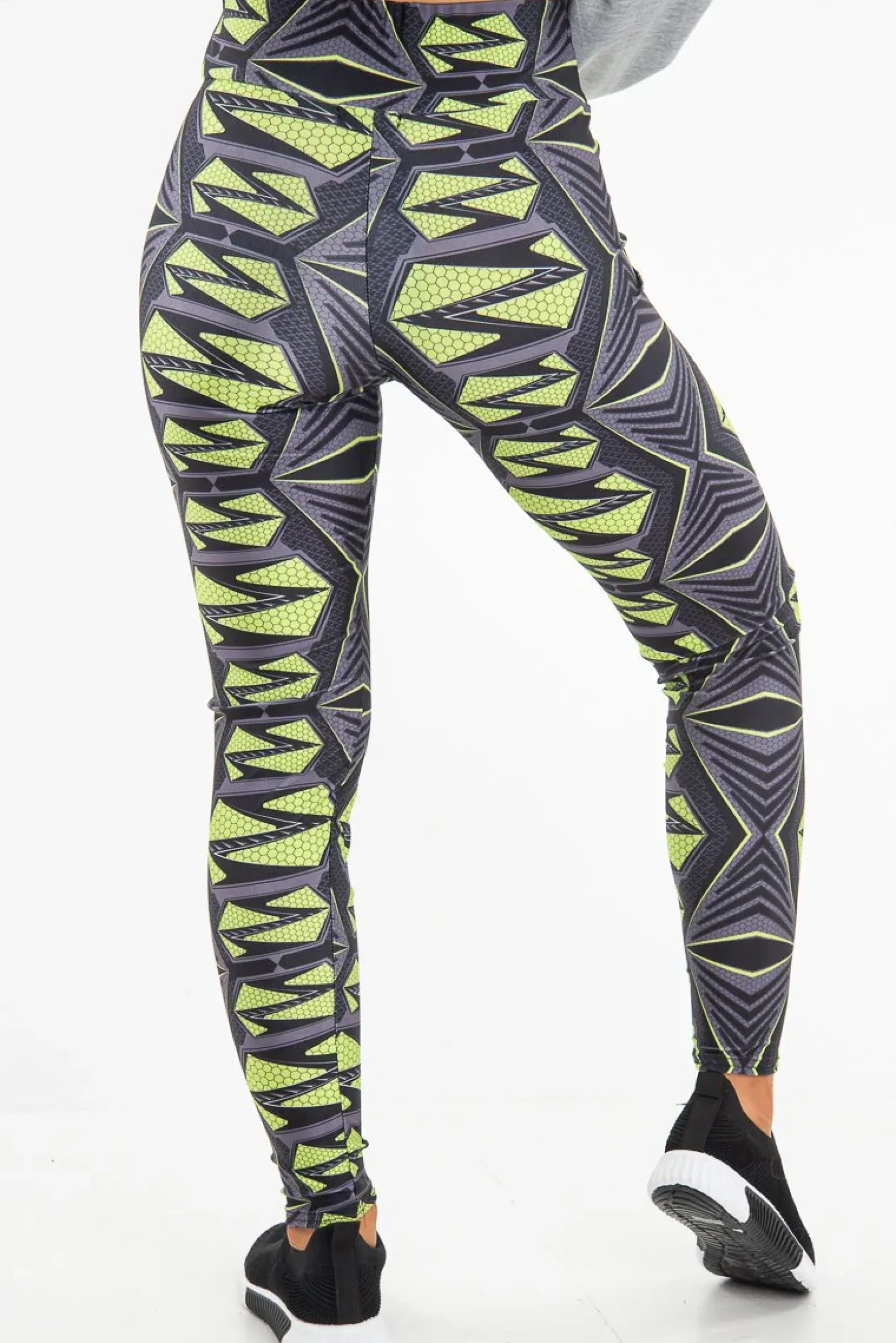 Rebellious Fashion Green Abstract High Waist Activewear Leggings - Ryli