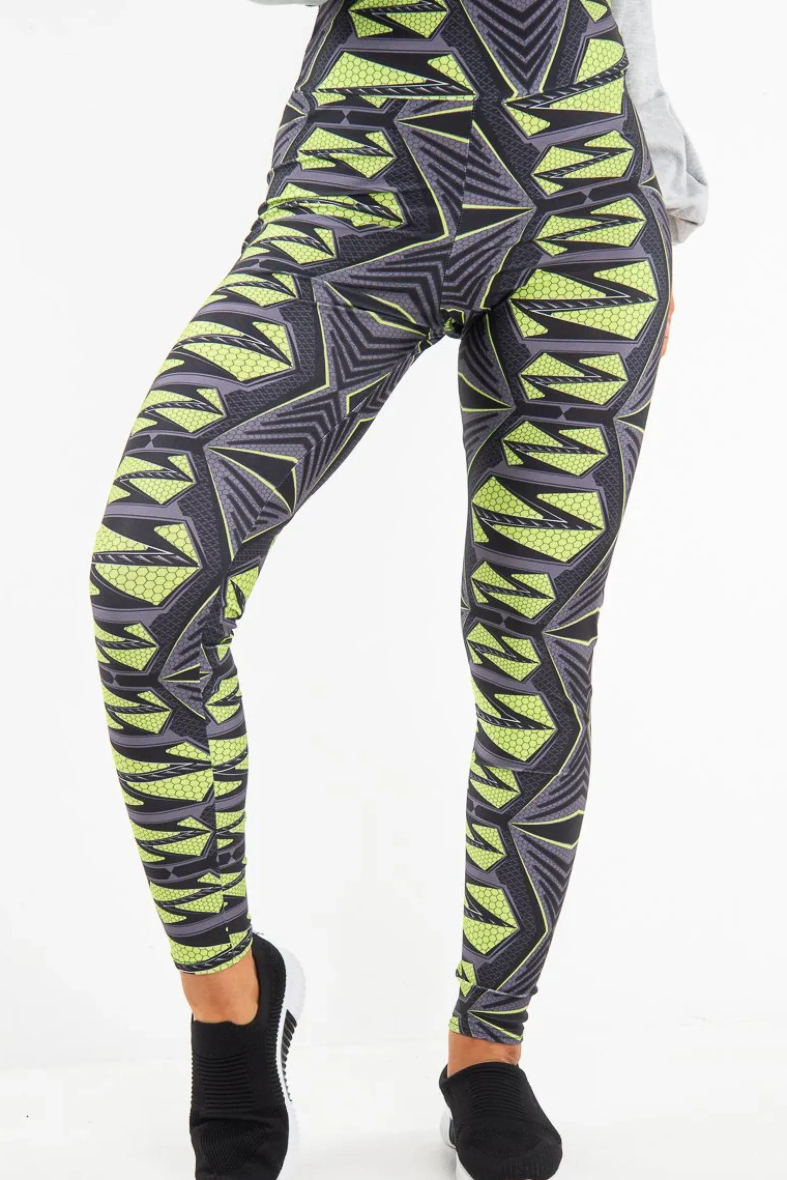 Rebellious Fashion Green Abstract High Waist Activewear Leggings - Ryli