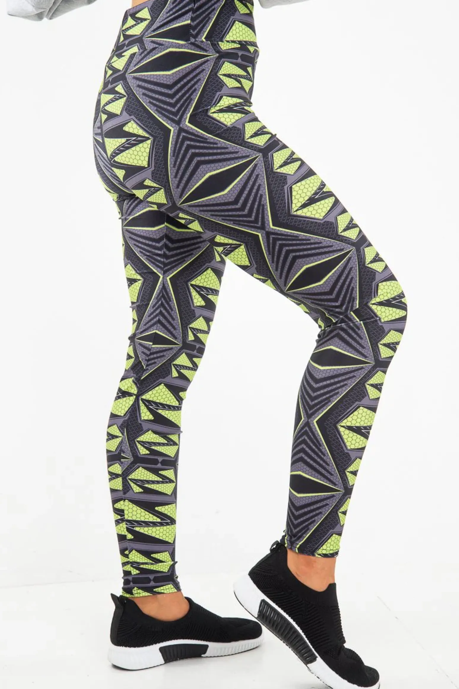 Rebellious Fashion Green Abstract High Waist Activewear Leggings - Ryli