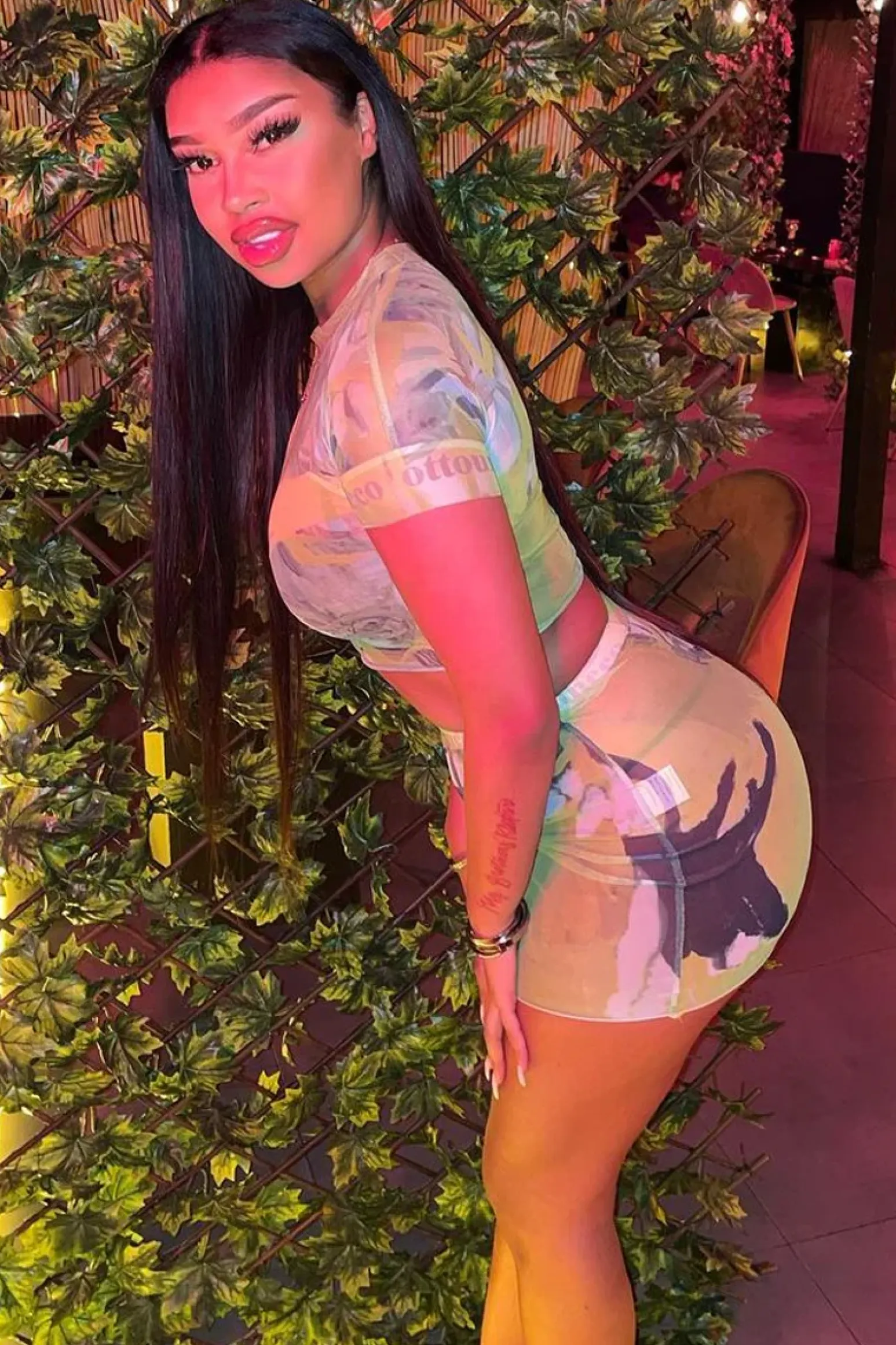 Rebellious Fashion Green Abstract Print Mesh Crop Top And Mini Skirt Co-Ord - Ovi
