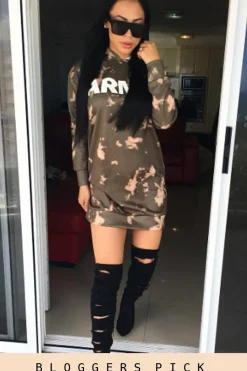 Rebellious Fashion Green Acid Wash Army Hoodie - Aime