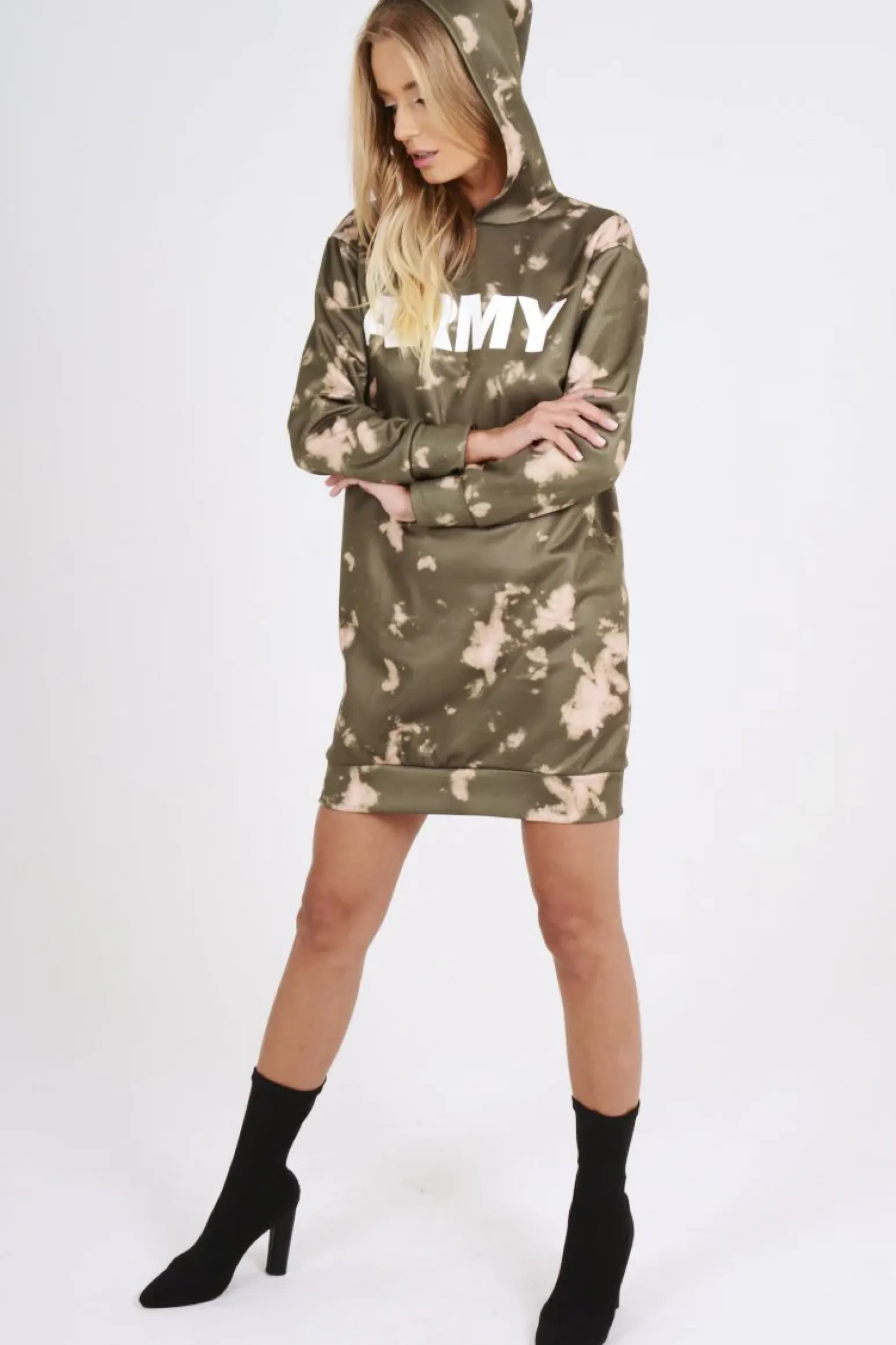Rebellious Fashion Green Acid Wash Army Hoodie - Aime