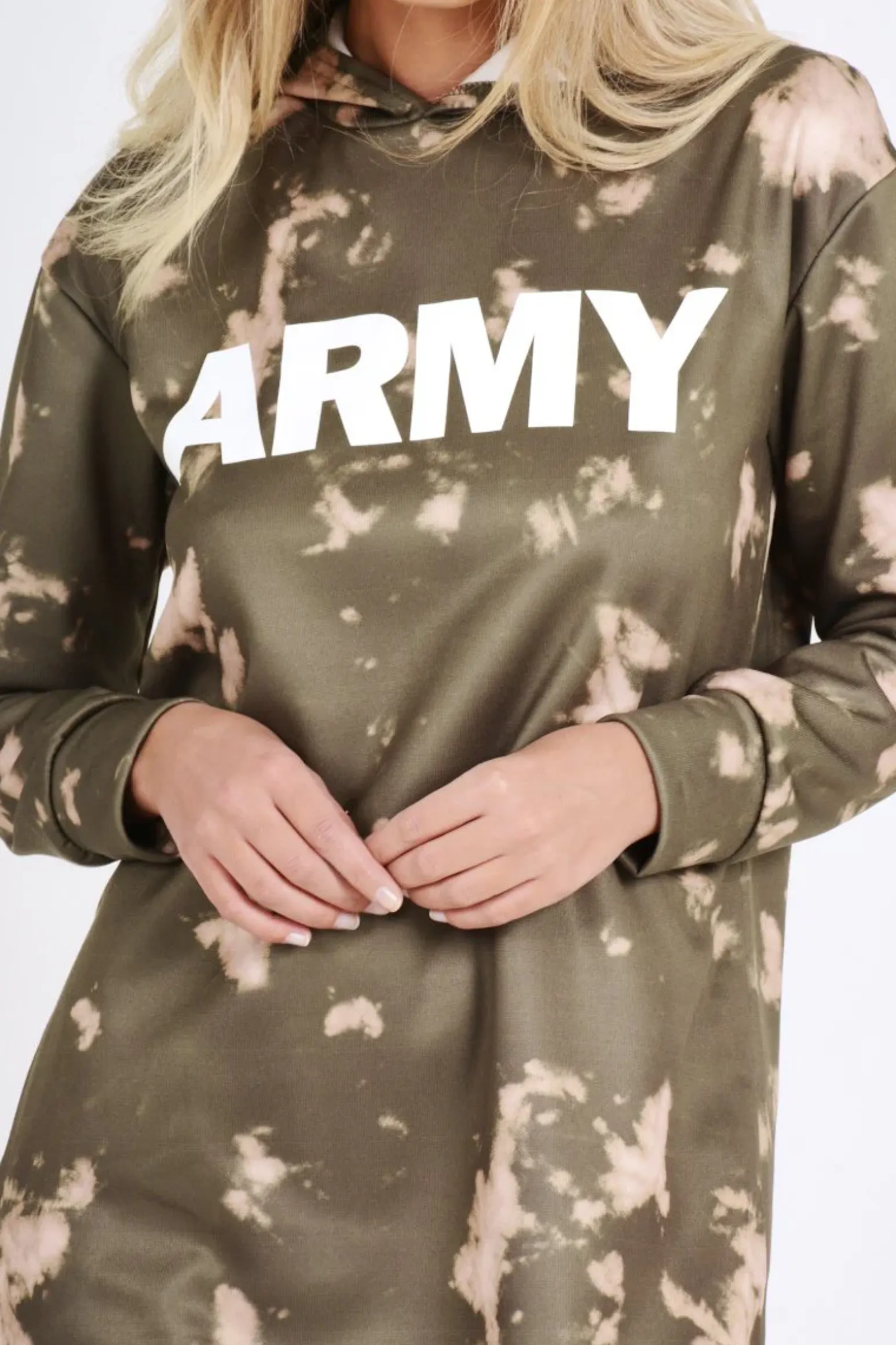 Rebellious Fashion Green Acid Wash Army Hoodie - Aime