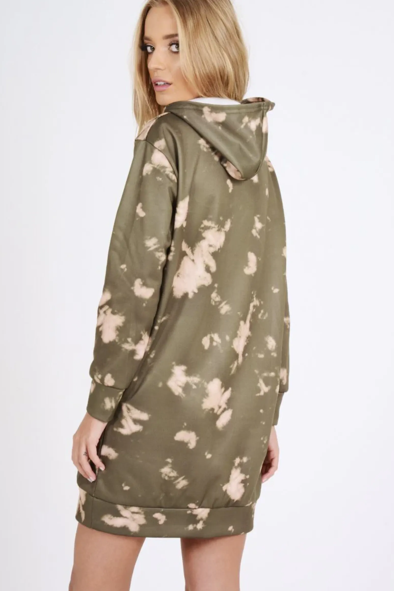 Rebellious Fashion Green Acid Wash Army Hoodie - Aime