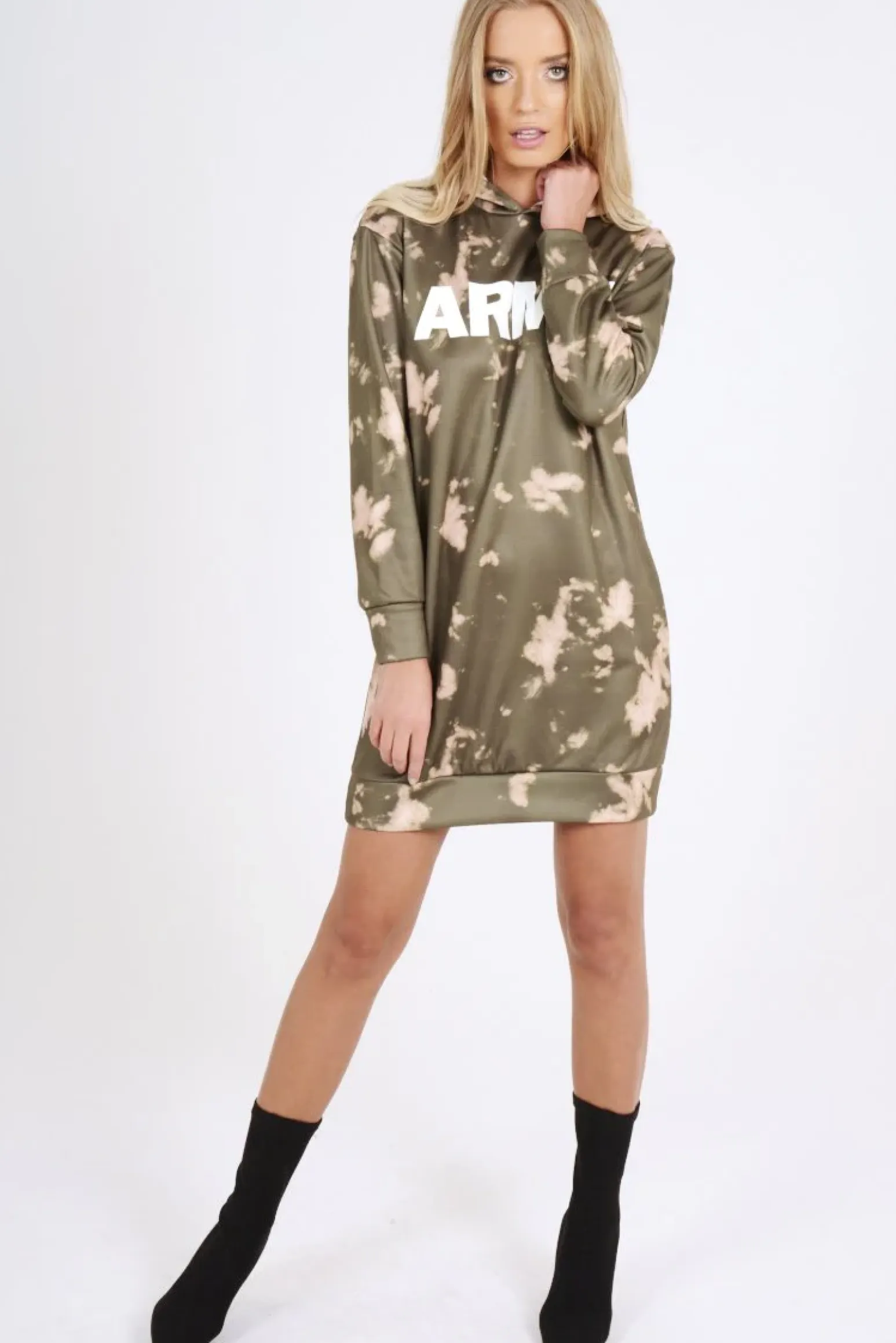 Rebellious Fashion Green Acid Wash Army Hoodie - Aime