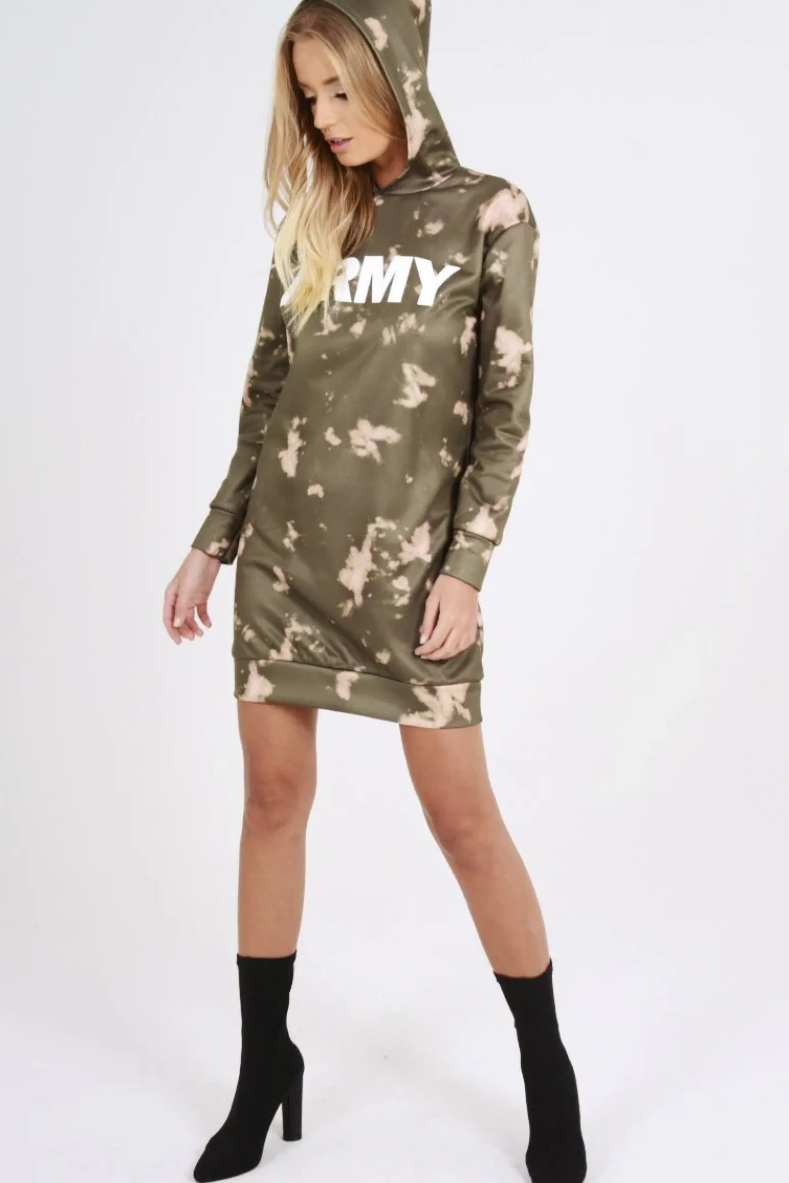 Rebellious Fashion Green Acid Wash Army Hoodie - Aime