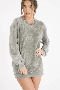 Rebellious Fashion Green Acid Wash Jumper Dress - Cheryl