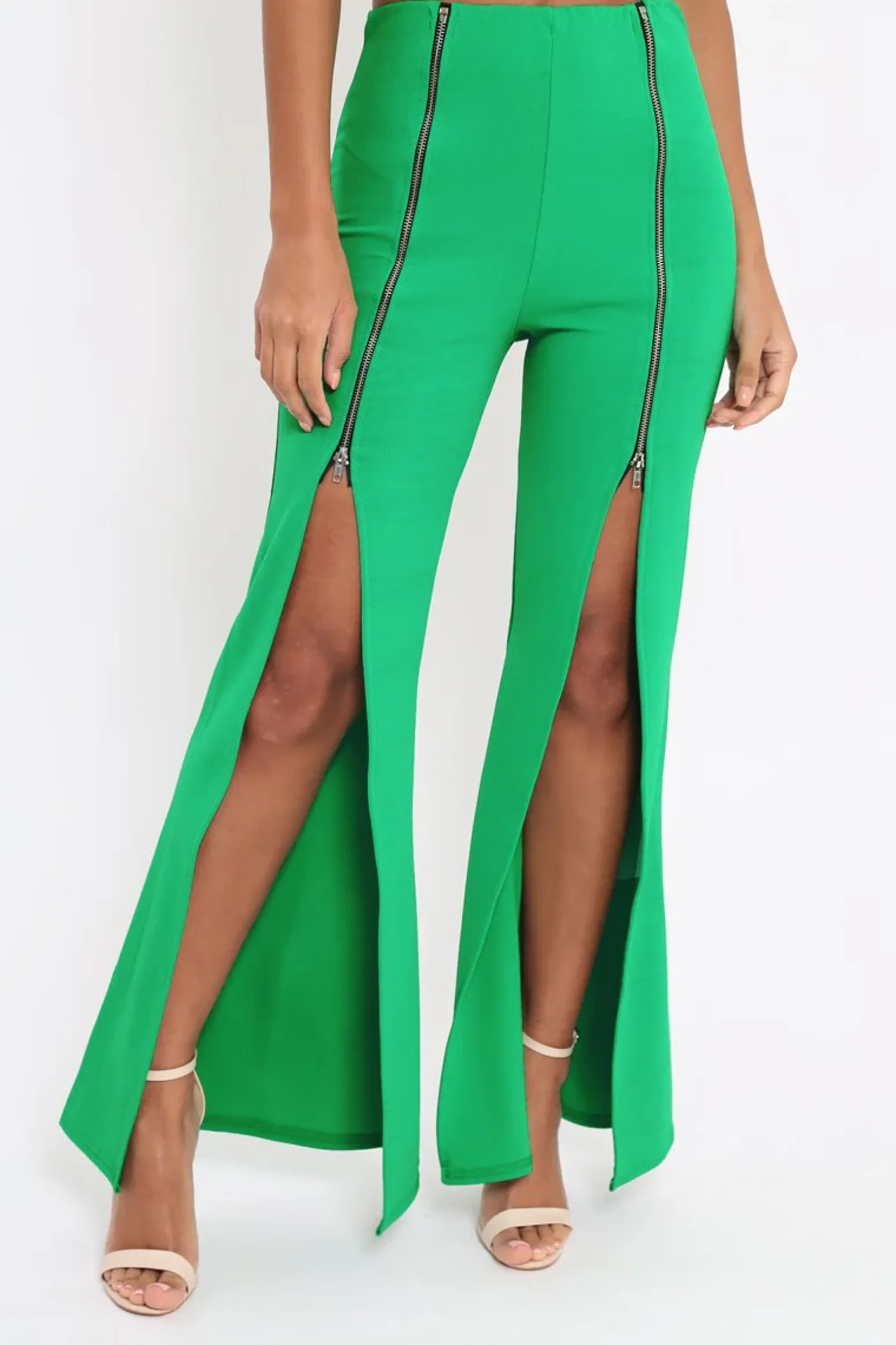 Rebellious Fashion Green Bandeau Crop Top and Zip Front Trousers Co-ord - Ellenie