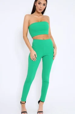 Rebellious Fashion Green Bandeau Top And Leggings Co-Ord - Kristina