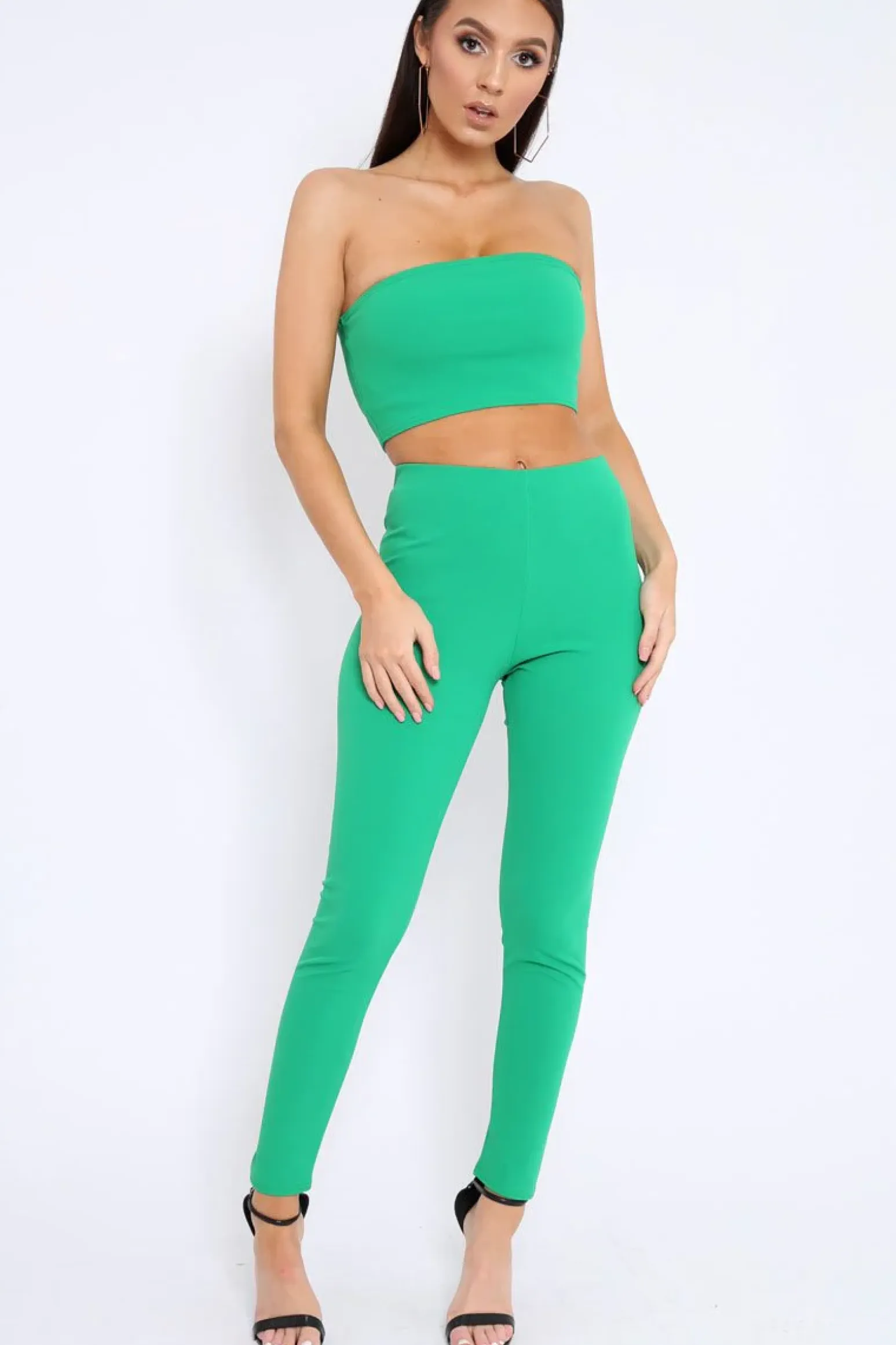 Rebellious Fashion Green Bandeau Top And Leggings Co-Ord - Kristina
