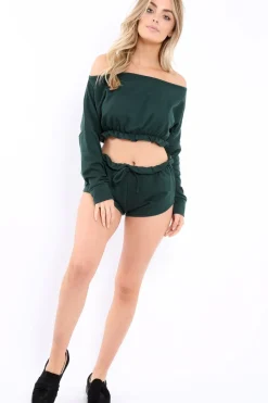Rebellious Fashion Green Bardot Co-ord Set - Prina