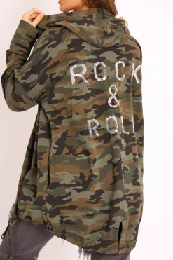 Rebellious Fashion Green Camo Sequin Rock & Roll Design Jacket - Siona