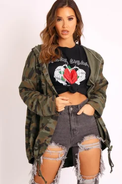 Rebellious Fashion Green Camo Sequin Rock & Roll Design Jacket - Siona