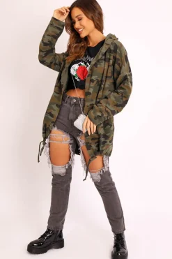Rebellious Fashion Green Camo Sequin Rock & Roll Design Jacket - Siona