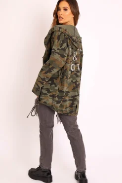 Rebellious Fashion Green Camo Sequin Rock & Roll Design Jacket - Siona