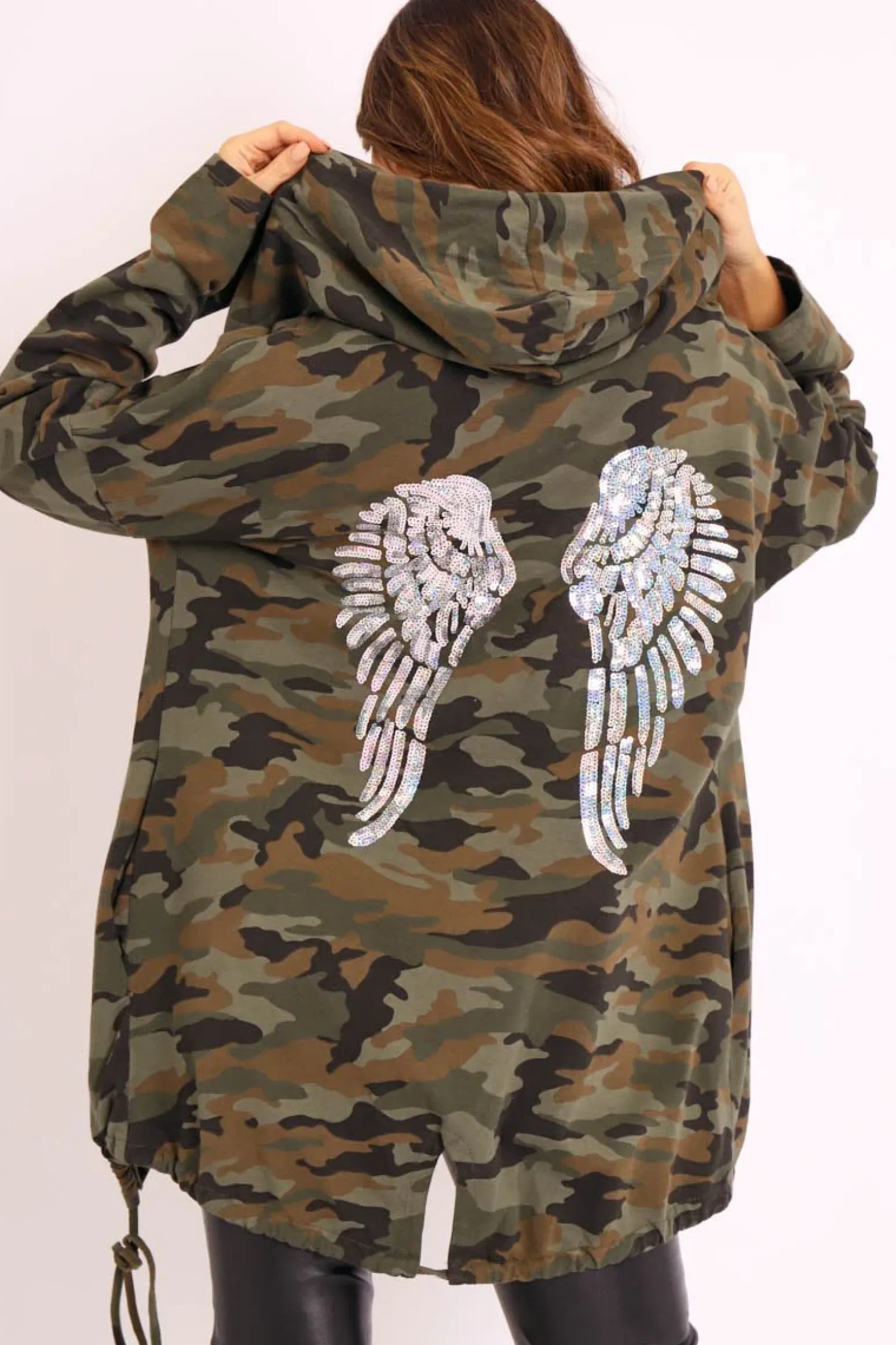 Rebellious Fashion Green Camo Sequin Wing Design Jacket - Siona