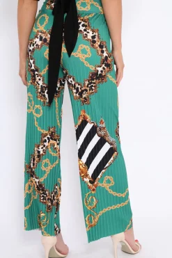 Rebellious Fashion Green Chain Pleated Wide Leg Trousers - Neola