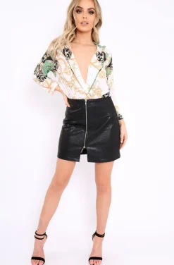 Rebellious Fashion Green Chain Print Plunge Bodysuit - Adra