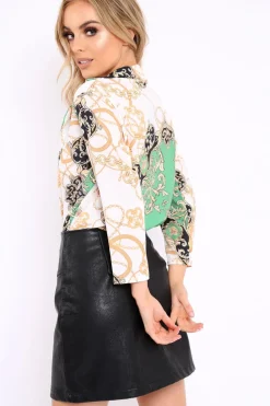Rebellious Fashion Green Chain Print Plunge Bodysuit - Adra