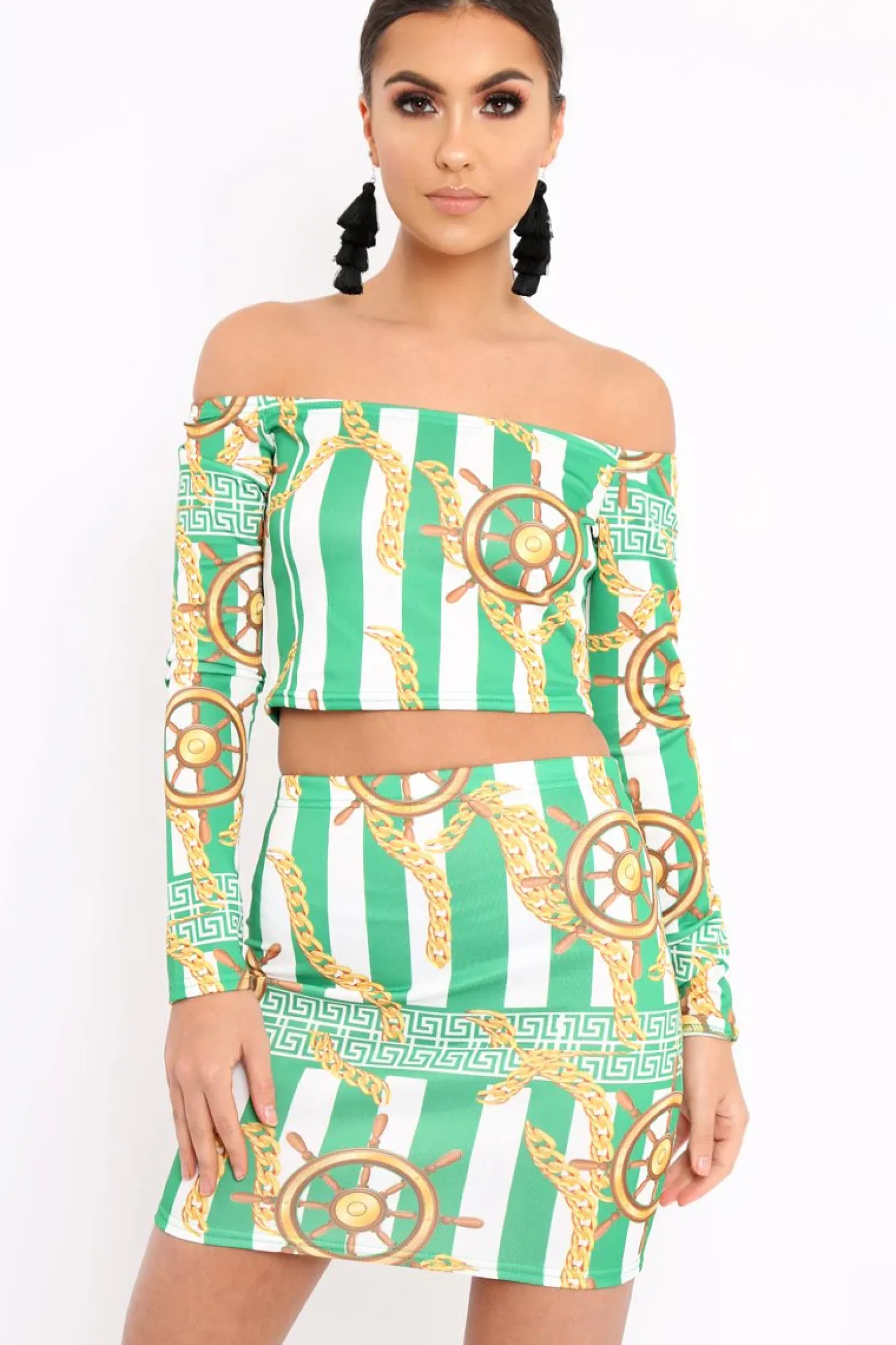 Rebellious Fashion Green Chain Print Set - Adrie