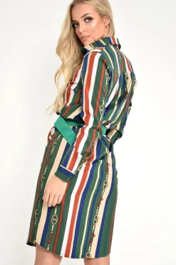 Rebellious Fashion Green Chain Print Shirt Dress - Cabela