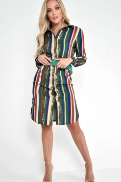 Rebellious Fashion Green Chain Print Shirt Dress - Cabela