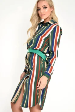 Rebellious Fashion Green Chain Print Shirt Dress - Cabela