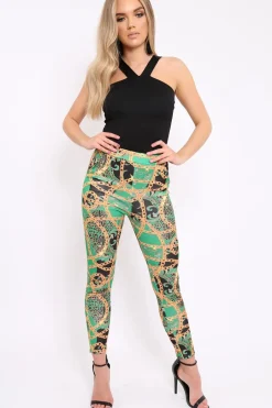 Rebellious Fashion Green Chain Print Trousers - Donika