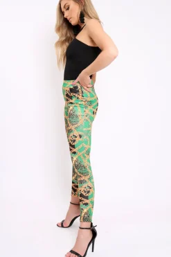 Rebellious Fashion Green Chain Print Trousers - Donika