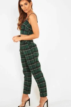 Rebellious Fashion Green Check Bralet And Belted Trouser Co-ord - Brilyn