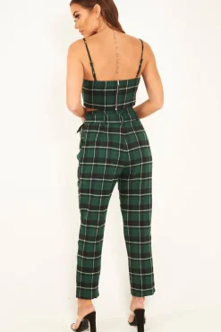 Rebellious Fashion Green Check Bralet And Belted Trouser Co-ord - Brilyn