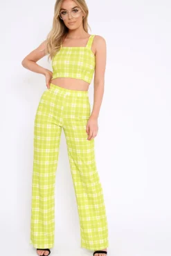 Rebellious Fashion Green Checked Crop Top and Trousers Co-ord Set - Kimmy