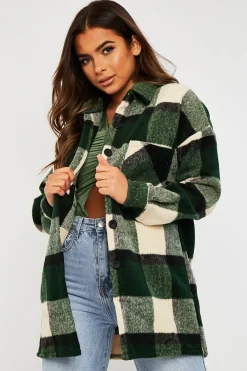 Rebellious Fashion Green Checked Wool Blend Oversized Shacket - Ronni