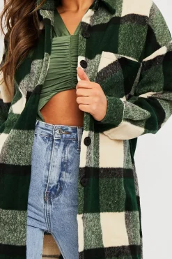 Rebellious Fashion Green Checked Wool Blend Oversized Shacket - Ronni