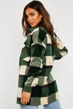 Rebellious Fashion Green Checked Wool Blend Oversized Shacket - Ronni