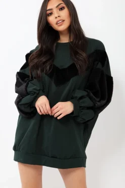 Rebellious Fashion Green Chevron Fur Jumper Dress - Esme