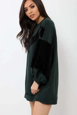 Rebellious Fashion Green Chevron Fur Jumper Dress - Esme