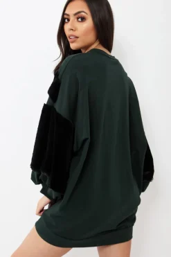 Rebellious Fashion Green Chevron Fur Jumper Dress - Esme