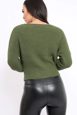 Rebellious Fashion Green Chunky Knit Corset Waist Knitted Jumper - Nara