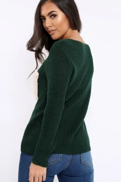 Rebellious Fashion Green Chunky Knit Fur Pocket Jumper - Alois
