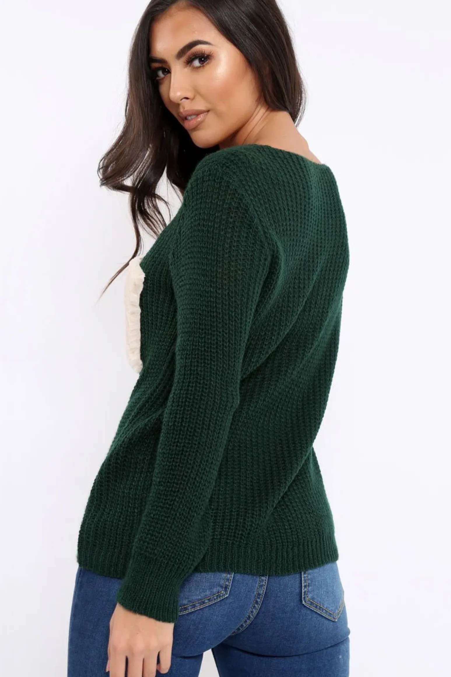 Rebellious Fashion Green Chunky Knit Fur Pocket Jumper - Alois