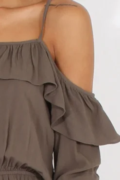 Rebellious Fashion Green Cold Shoulder Frill Layer Playsuit - Diana