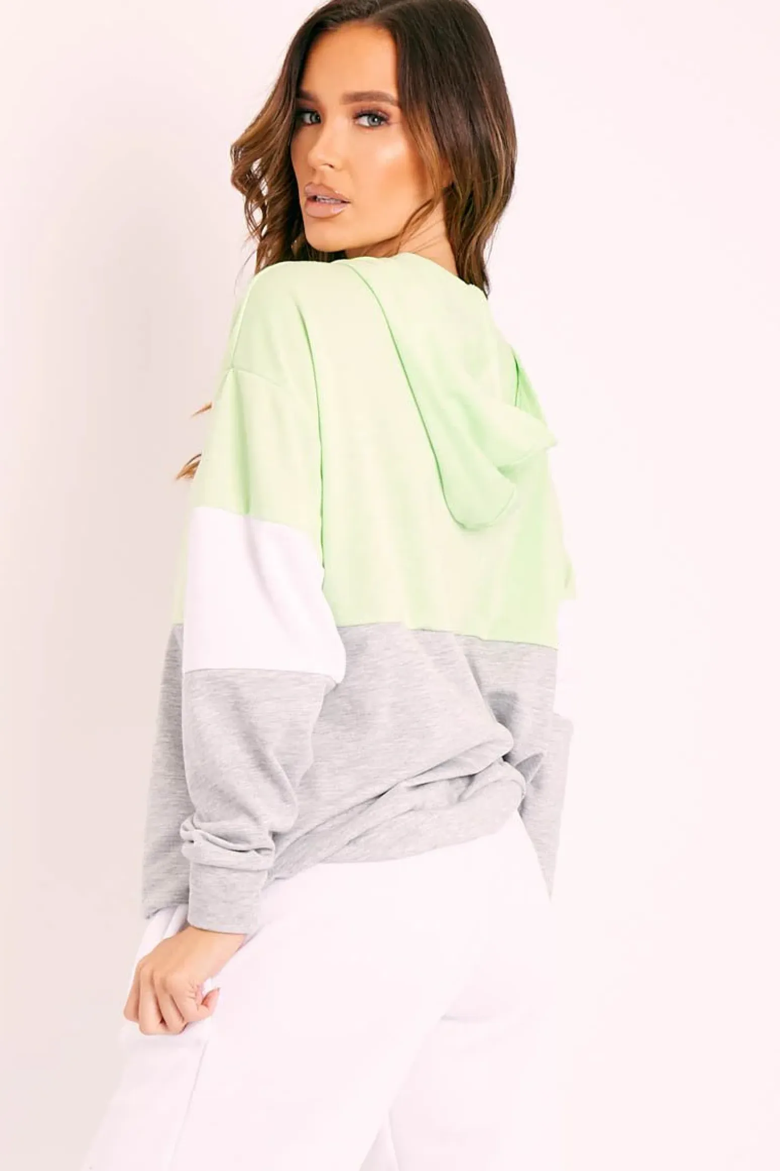 Rebellious Fashion Green Colour Block 3/4 Zip Hoodie - Carlie