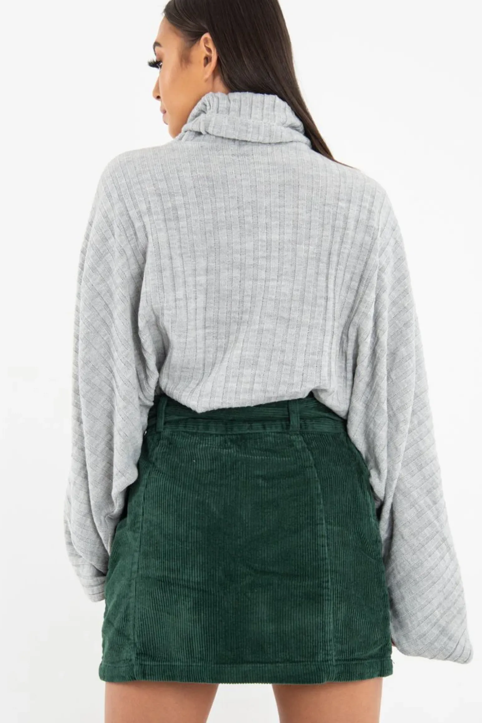 Rebellious Fashion Green Corduroy Belted Mini Skirt - Mariel